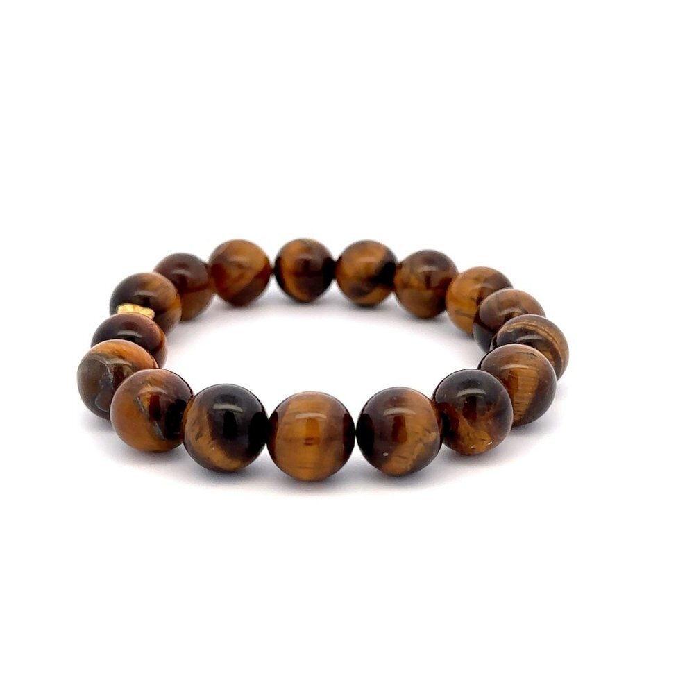 24K Gold Money Bag Lucky Charm Bracelet Gemstones Tiger Eye Brown 10mm - Picture 4 of 5